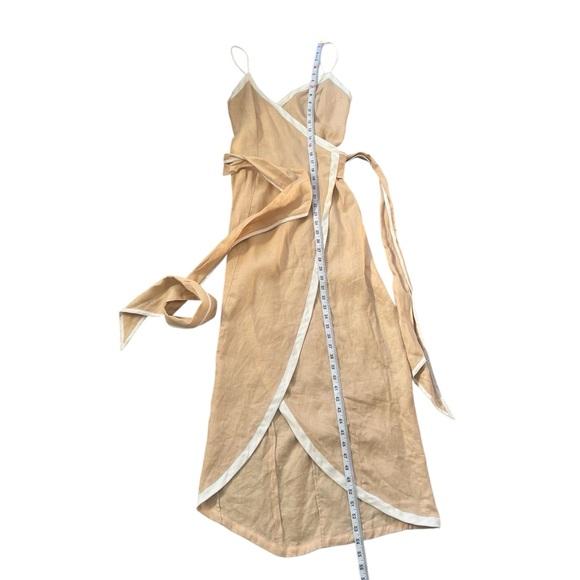 Anthropologie Azulu Vitoria Camel Linen Contrast Colorblock Wrap Dress Sz XS - Picture 8 of 12